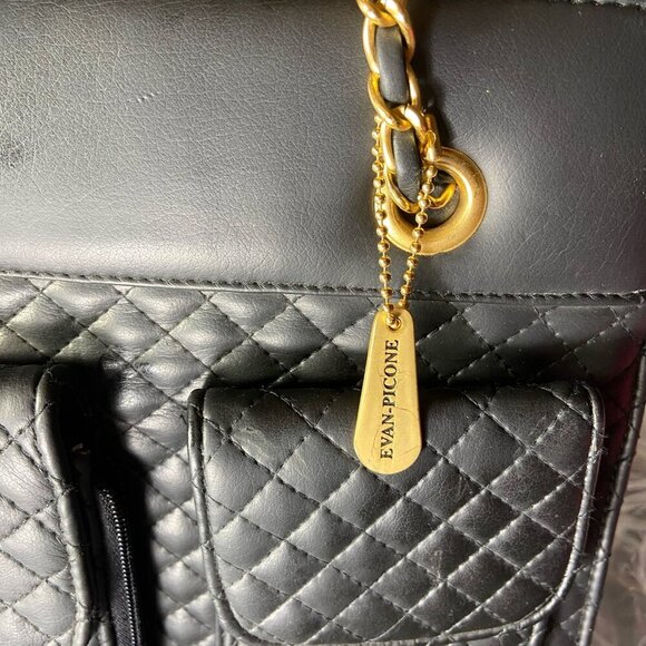 Vintage Evan-Picone Quilted Black Chain Strap Tote - NWOT - Picture 2 of 16